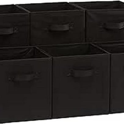 Basics Collapsible Fabric Storage Cubes Organizer with Handles, 10.5"x10.5"x11", Black - Pack of 6