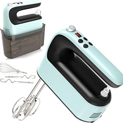 9-Speed Digital Hand Mixer Electric, 400W Powerful DC Motor, Baking Mixer Handheld with Snap-On Storage Case, Touch Button, Turbo Boost, Dough Hooks, Whisk (Ice Blue)