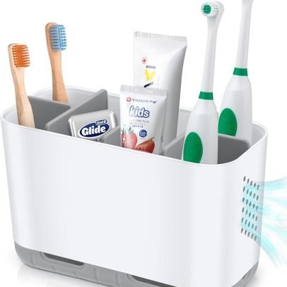 Bathroom with countertop toothbrush and toothpaste rack drain, large toothpaste box storage box country air conditioning divider
