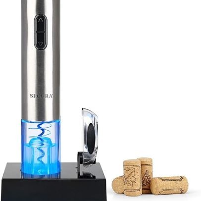 Electric Wine Opener, Automatic Electric Wine Bottle Corkscrew Opener with Foil Cutter, Rechargeable (Stainless Steel)