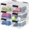 12 Quart Stackable Plastic Storage Bins with Lids and Latching Buckles, 6 Pack - Clear, Containers with Lids and Latches, Durable Nestable Closet, Garage, Totes, Tubs Boxes Organizing