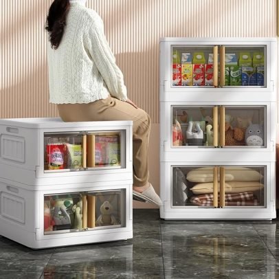 Storage Bins with Lids,78 Quart Plastic Bins with Lids,Large Closet Organizers, 3 Packs Collapsible Storage Bins with Wheels,Double Door Stackable Bins for Clothes,Home