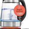 Speed-Boil Electric Kettle For Coffee & Tea - 1.7L Water Boiler 1500W, Borosilicate Glass, Easy Clean Wide Opening, Auto Shut-Off, Cool Touch Handle, LED Light. 360° Rotation, Boil Dry Protection
