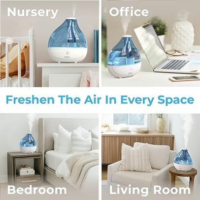 Ultrasonic Cool Mist Humidifier - Quiet Air Humidifier for Bedroom, Nursery, Office, & Indoor Plants - Lasts Up To 25 Hours