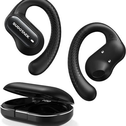 SUDOTACK Ultrafit Wireless Open Ear Headphones, Up to 30 Hours Playtime Air Conduction Sport Earbuds, 5.3 Bluetooth Wireless Earphones with LED Display, Sweat-Proof for Workouts and Running(Black)