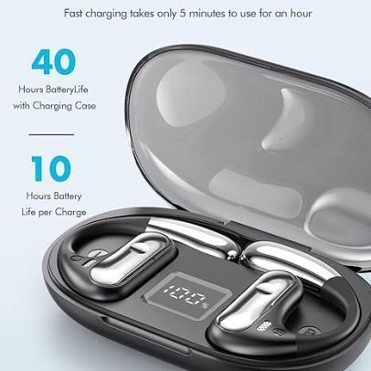 Open-Ear Headphones, Ultra Comfort Open Ear Earbuds, Open Ear Headphones Wireless Bluetooth for Snug Fit, Ergonomic Ear Hook, Balanced Sound, IPX7 Waterproof, 40H Playtime, Bluetooth 5.3, Clear Calls