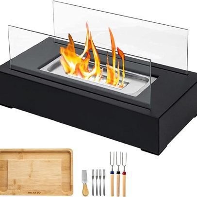 Tabletop Fire Pit with Smores Making Kit Portable Indoor Outdoor Mini Fireplace Tabletop Decor Home Patio Balcony Gift for Women Mom Her Wedding Housewarming Mother's Day Birthday Gift