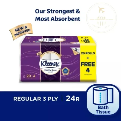 🔥Today Only Sale 🔥Kleenex Clean Care Batheoom Tissue-3Ply- Unscented - 20+4 rolls - Limited Edition