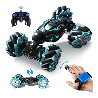 Deejoy RC Stunt Car, 2.4GHz 4WD Remote Control Gesture Sensor Toy Cars, Double Sided Rotating Off Road Vehicle 360° Flips with Lights Music, for Boys & Girls Birthday