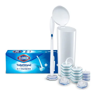 Clorox ToiletWand Disposable Toilet Cleaning Kit, Toilet Brush, Toilet and Bathroom Cleaning System with Storage Caddy and 16 Disinfecting ToiletWand Refill Heads (Package May Vary)