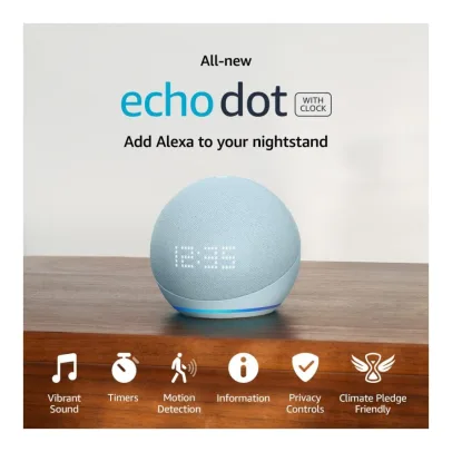 All-New Echo Dot (5th Gen, 2022 release) with clock | Smart speaker with clock and Alexa | Cloud Blue