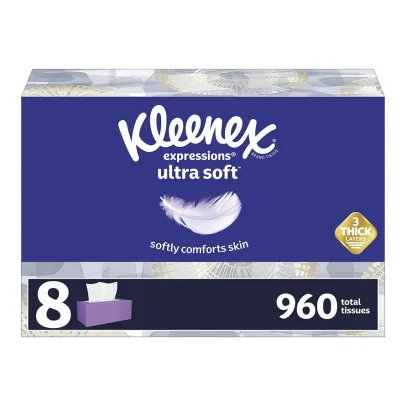 Kleenex Expressions Ultra Soft Facial Tissues, Soft Facial Tissue, 8 Flat Boxes, 120 Tissues per Box, 3-Ply (960 Total Tissues)
