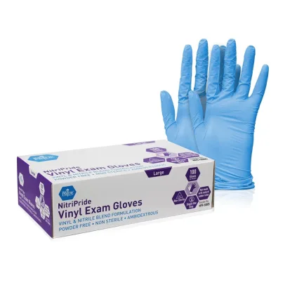Med PRIDE NitriPride Nitrile-Vinyl Blend Exam Gloves, Large 100Powder Free, Latex Free & Rubber FreeSingle Use Non-Sterile Protective Gloves for Medical Use, Cooking, Cleaning & More