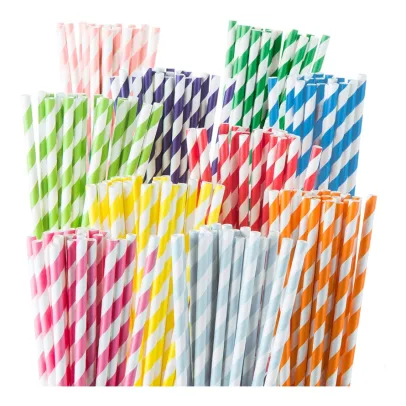 Weemium 200 Biodegradable Paper StrawsDurable & Eco-Friendly in 10 Color StripesRainbow Drinking Straws & Party Decoration Supplies