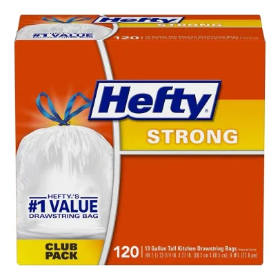 Hefty Strong Tall Kitchen Trash Bags, Unscented, 13 Gallon, 120 Count