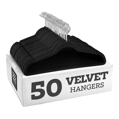 Zober Velvet Hangers 50 PackBlack Hangers for Coats, Pants & Dress ClothesNon Slip Clothes Hanger Set w/ 360 Degree Swivel, Holds up to 10 lbsStrong Felt Hangers for Clothing