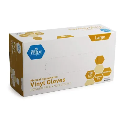 Med PRIDE Medical Vinyl Examination Gloves (Large, 100-Count) Latex Free Rubber | Disposable, Ultra-Strong, Clear | Fluid, Blood, Exam, Healthcare, Food Handling Use | No Powder
