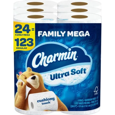 Charmin Ultra Touch, 24 Family Mega Count, White, 8 Family Count