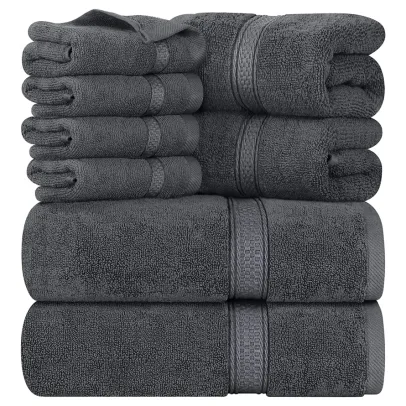 Utopia Towels 8-Piece Premium Towel Set, 2 Bath Towels, 2 Hand Towels, and 4 Wash Cloths, 600 GSM 100% Ring Spun Cotton Highly Absorbent Towels for Bathroom, Gym, Hotel, and Spa (Grey)